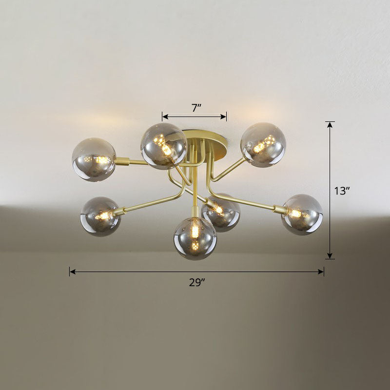 Ball Glass Ceiling Mounted Light Postmodern Gold Finish Semi Flush Mount for Living Room - 7 - Smoke Gray - Clearhalo - 'Ceiling Lights' - 'Close To Ceiling Lights' - 'Close to ceiling' - 'Semi-flushmount' - Lighting' - 2268962