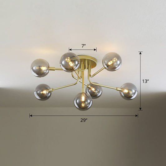 Ball Glass Ceiling Mounted Light Postmodern Gold Finish Semi Flush Mount for Living Room 7 Smoke Gray Clearhalo 'Ceiling Lights' 'Close To Ceiling Lights' 'Close to ceiling' 'Semi-flushmount' Lighting' 2268962