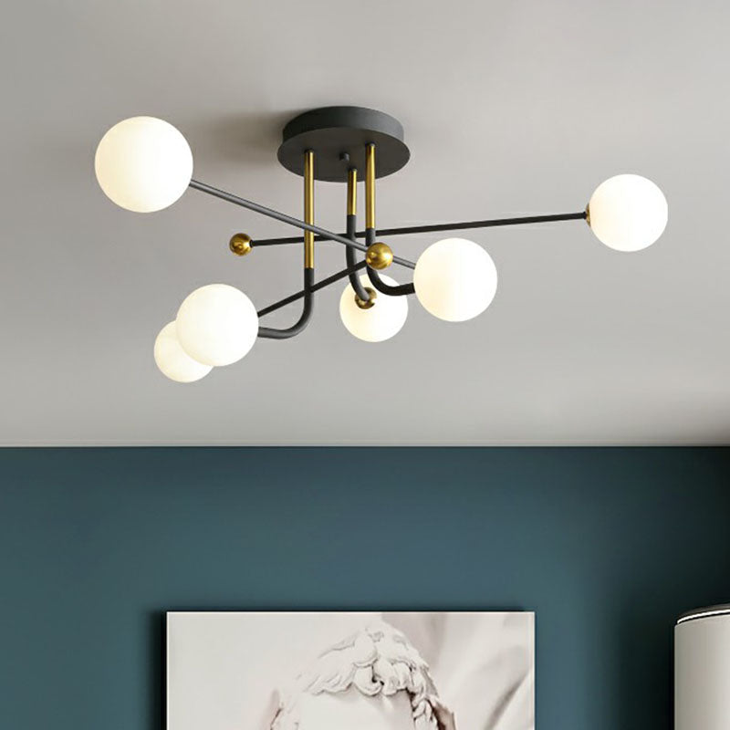 Cream Glass Ball Semi Mount Lighting Minimalistic Black and Brass Ceiling Light for Dining Room Clearhalo 'Ceiling Lights' 'Close To Ceiling Lights' 'Close to ceiling' 'Semi-flushmount' Lighting' 2268963