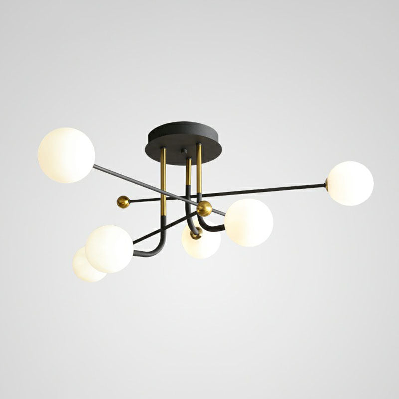 Cream Glass Ball Semi Mount Lighting Minimalistic Black and Brass Ceiling Light for Dining Room 6 Black Clearhalo 'Ceiling Lights' 'Close To Ceiling Lights' 'Close to ceiling' 'Semi-flushmount' Lighting' 2268964