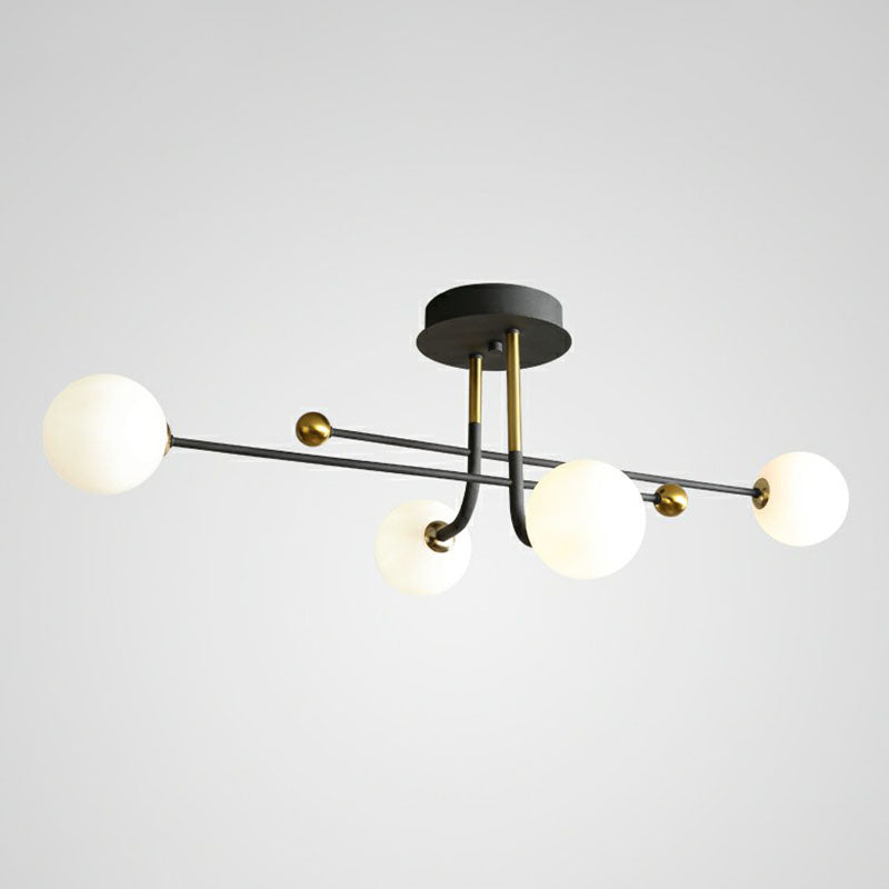 Cream Glass Ball Semi Mount Lighting Minimalistic Black and Brass Ceiling Light for Dining Room 4 Black Clearhalo 'Ceiling Lights' 'Close To Ceiling Lights' 'Close to ceiling' 'Semi-flushmount' Lighting' 2268965