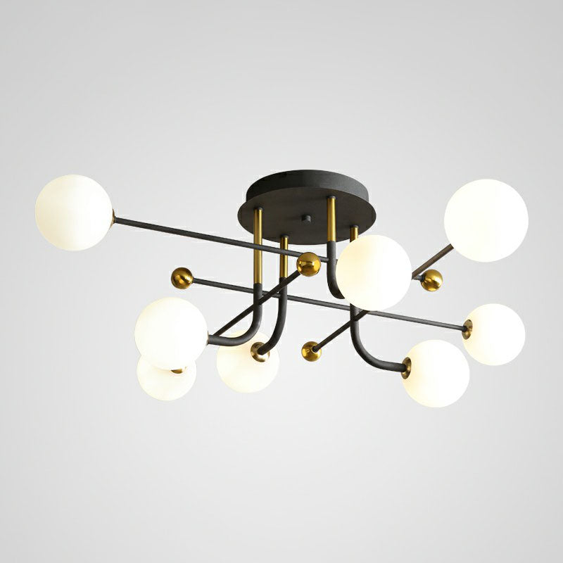 Cream Glass Ball Semi Mount Lighting Minimalistic Black and Brass Ceiling Light for Dining Room 8 Black Clearhalo 'Ceiling Lights' 'Close To Ceiling Lights' 'Close to ceiling' 'Semi-flushmount' Lighting' 2268967