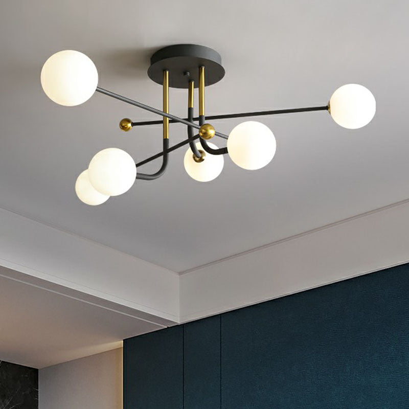 Cream Glass Ball Semi Mount Lighting Minimalistic Black and Brass Ceiling Light for Dining Room Clearhalo 'Ceiling Lights' 'Close To Ceiling Lights' 'Close to ceiling' 'Semi-flushmount' Lighting' 2268968
