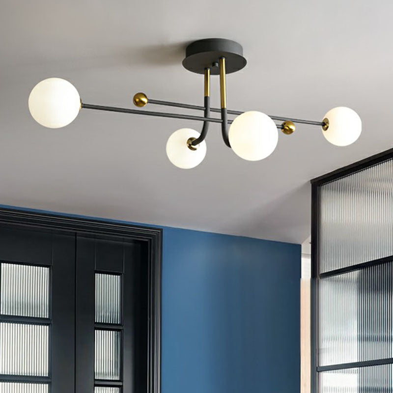Cream Glass Ball Semi Mount Lighting Minimalistic Black and Brass Ceiling Light for Dining Room Clearhalo 'Ceiling Lights' 'Close To Ceiling Lights' 'Close to ceiling' 'Semi-flushmount' Lighting' 2268969