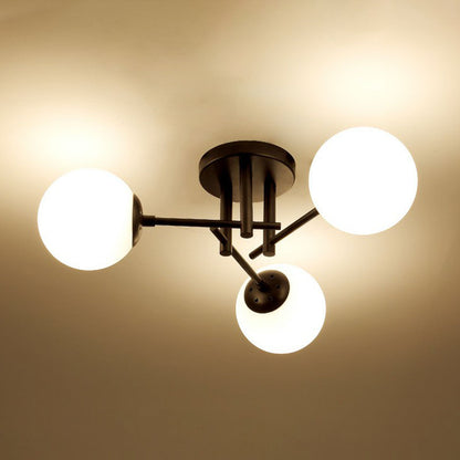 Modern Style Ball Ceiling Flush Light Opaline Glass Living Room Semi Flush Mount Light in Black 3 Black Clearhalo 'Ceiling Lights' 'Close To Ceiling Lights' 'Close to ceiling' 'Semi-flushmount' Lighting' 2268972