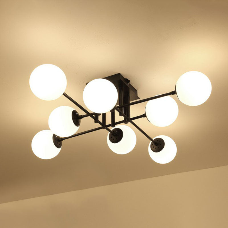 Modern Style Ball Ceiling Flush Light Opaline Glass Living Room Semi Flush Mount Light in Black 8 Black Clearhalo 'Ceiling Lights' 'Close To Ceiling Lights' 'Close to ceiling' 'Semi-flushmount' Lighting' 2268973