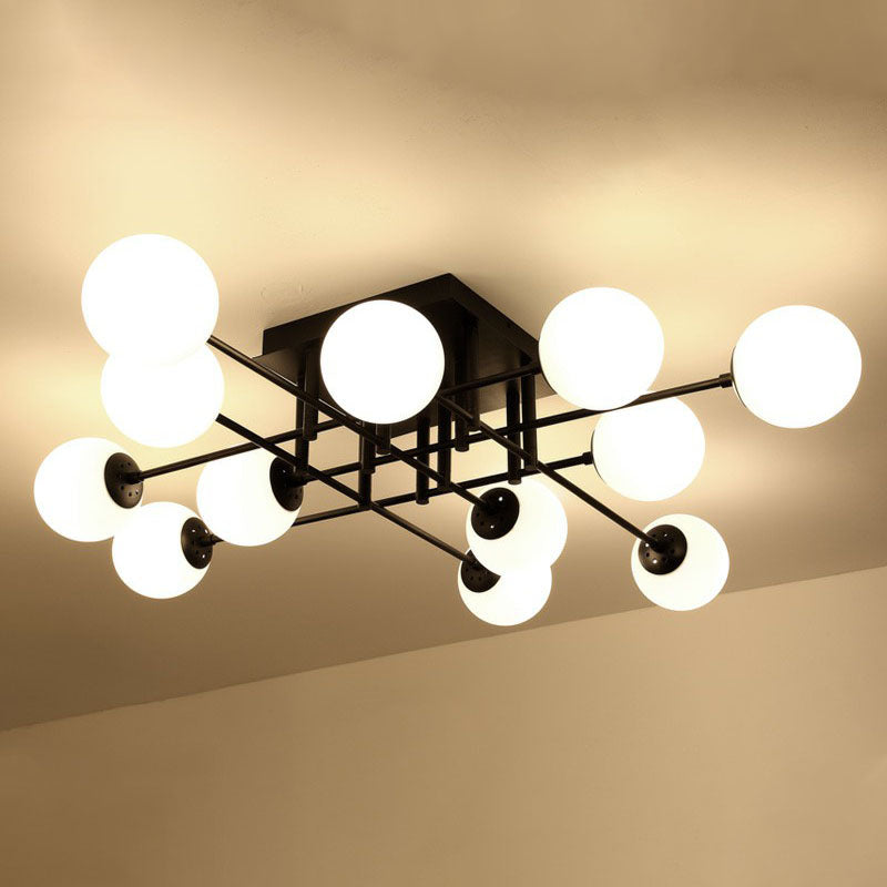 Modern Style Ball Ceiling Flush Light Opaline Glass Living Room Semi Flush Mount Light in Black 12 Black Clearhalo 'Ceiling Lights' 'Close To Ceiling Lights' 'Close to ceiling' 'Semi-flushmount' Lighting' 2268975