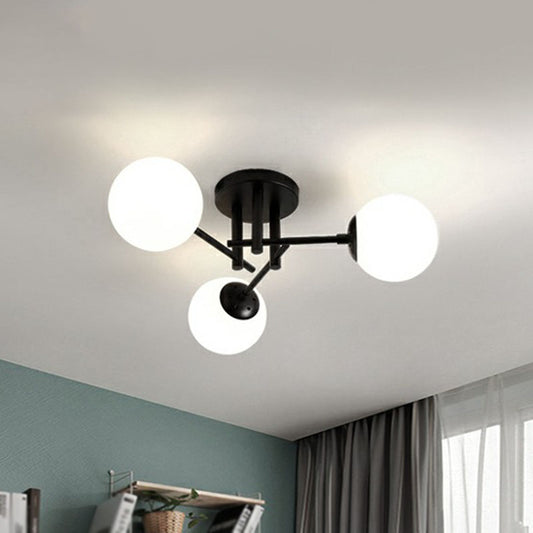 Modern Style Ball Ceiling Flush Light Opaline Glass Living Room Semi Flush Mount Light in Black Clearhalo 'Ceiling Lights' 'Close To Ceiling Lights' 'Close to ceiling' 'Semi-flushmount' Lighting' 2268977