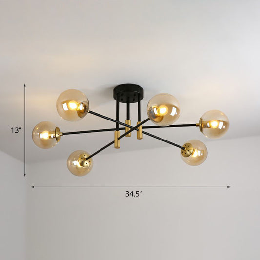 Ball Semi-Flush Mount Ceiling Light Modern Glass 6 Heads Bedroom Flush Light Fixture Cognac Clearhalo 'Ceiling Lights' 'Close To Ceiling Lights' 'Close to ceiling' 'Semi-flushmount' Lighting' 2268991