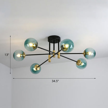 Ball Semi-Flush Mount Ceiling Light Modern Glass 6 Heads Bedroom Flush Light Fixture Blue Clearhalo 'Ceiling Lights' 'Close To Ceiling Lights' 'Close to ceiling' 'Semi-flushmount' Lighting' 2268993