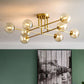 Spherical Dining Room Ceiling Fixture Amber Glass Postmodern Semi Flush Mount Lighting in Gold Clearhalo 'Ceiling Lights' 'Close To Ceiling Lights' 'Close to ceiling' 'Semi-flushmount' Lighting' 2269006
