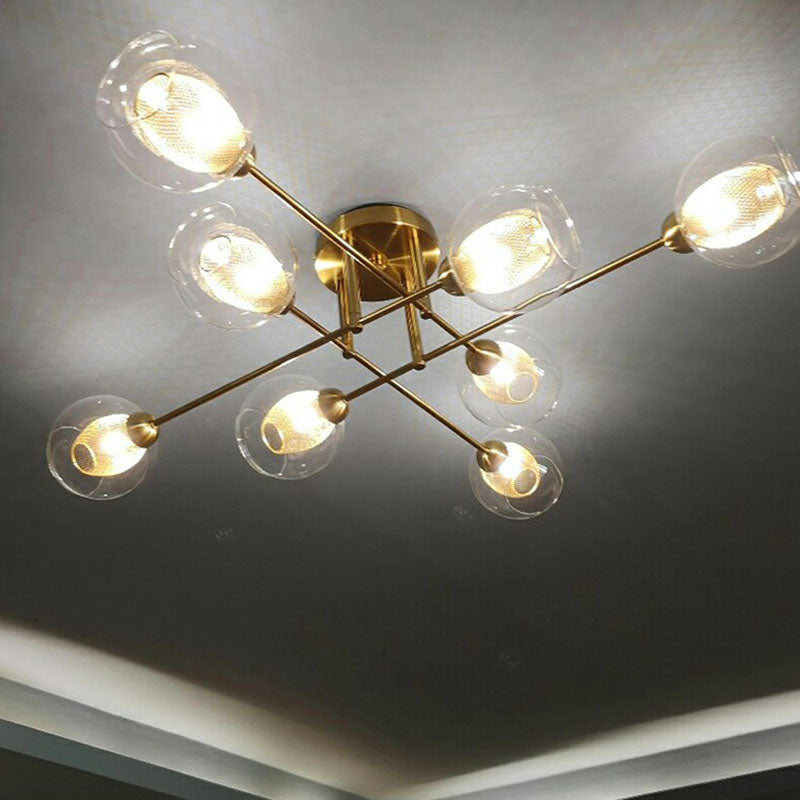 Clear Glass Ball Flush Ceiling Light Postmodern Gold Finish Semi Mount Lighting with Mesh Shade Inside - Clearhalo - 'Ceiling Lights' - 'Close To Ceiling Lights' - 'Close to ceiling' - 'Semi-flushmount' - Lighting' - 2269010