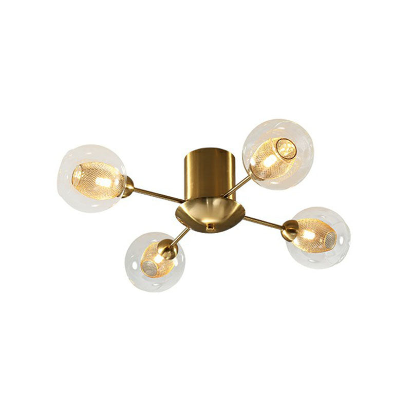 Clear Glass Ball Flush Ceiling Light Postmodern Gold Finish Semi Mount Lighting with Mesh Shade Inside - 4 - Gold - Clearhalo - 'Ceiling Lights' - 'Close To Ceiling Lights' - 'Close to ceiling' - 'Semi-flushmount' - Lighting' - 2269011