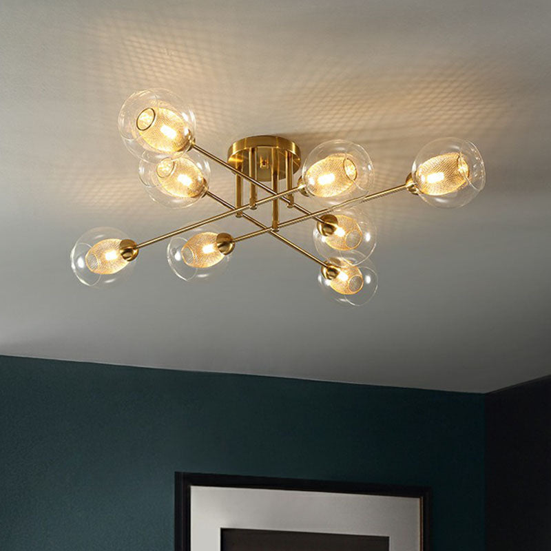 Clear Glass Ball Flush Ceiling Light Postmodern Gold Finish Semi Mount Lighting with Mesh Shade Inside - Clearhalo - 'Ceiling Lights' - 'Close To Ceiling Lights' - 'Close to ceiling' - 'Semi-flushmount' - Lighting' - 2269012