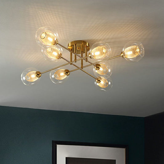 Clear Glass Ball Flush Ceiling Light Postmodern Gold Finish Semi Mount Lighting with Mesh Shade Inside Clearhalo 'Ceiling Lights' 'Close To Ceiling Lights' 'Close to ceiling' 'Semi-flushmount' Lighting' 2269012