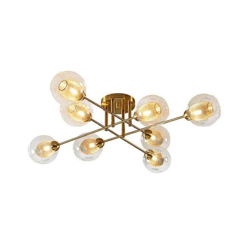 Clear Glass Ball Flush Ceiling Light Postmodern Gold Finish Semi Mount Lighting with Mesh Shade Inside - 8 - Gold - Clearhalo - 'Ceiling Lights' - 'Close To Ceiling Lights' - 'Close to ceiling' - 'Semi-flushmount' - Lighting' - 2269014