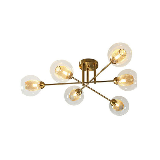 Clear Glass Ball Flush Ceiling Light Postmodern Gold Finish Semi Mount Lighting with Mesh Shade Inside 6 Gold Clearhalo 'Ceiling Lights' 'Close To Ceiling Lights' 'Close to ceiling' 'Semi-flushmount' Lighting' 2269015