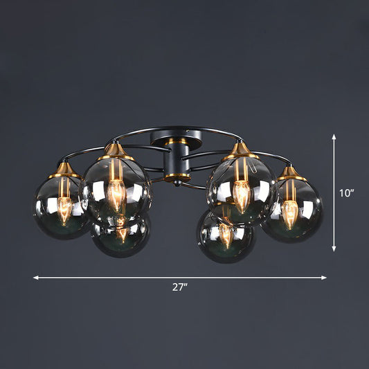 Ball Semi Flush Chandelier Post-Modern Glass Black Ceiling Mount Light for Living Room 6 Smoke Gray Clearhalo 'Ceiling Lights' 'Close To Ceiling Lights' 'Close to ceiling' 'Semi-flushmount' Lighting' 2269025