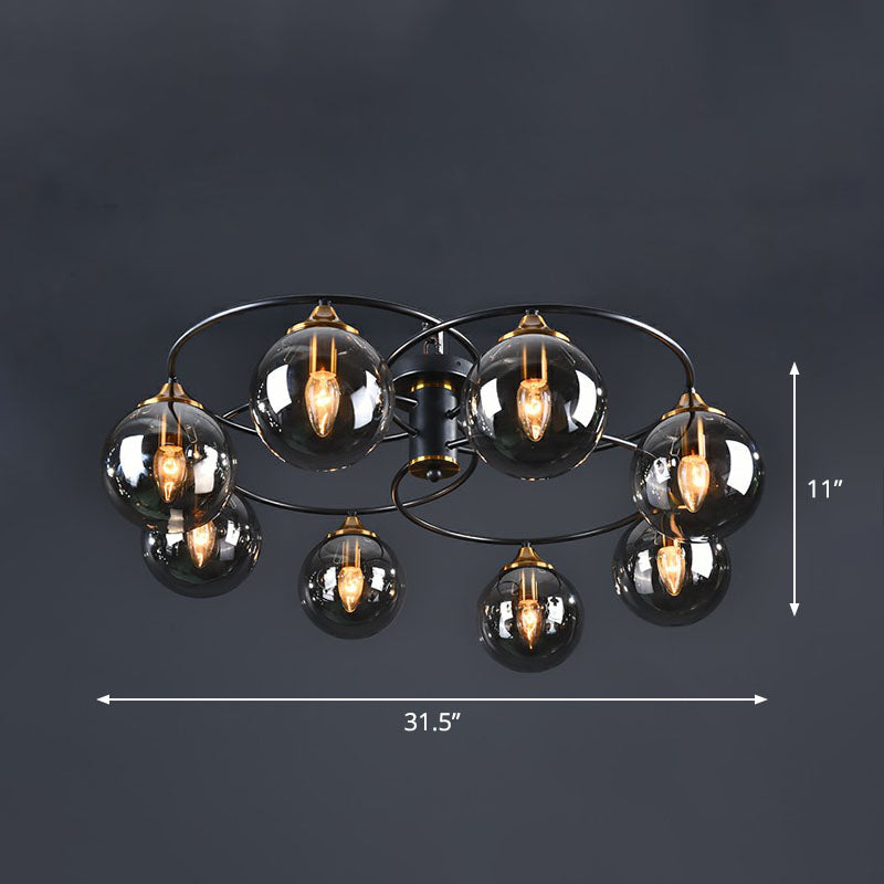 Ball Semi Flush Chandelier Post-Modern Glass Black Ceiling Mount Light for Living Room 8 Smoke Gray Clearhalo 'Ceiling Lights' 'Close To Ceiling Lights' 'Close to ceiling' 'Semi-flushmount' Lighting' 2269026