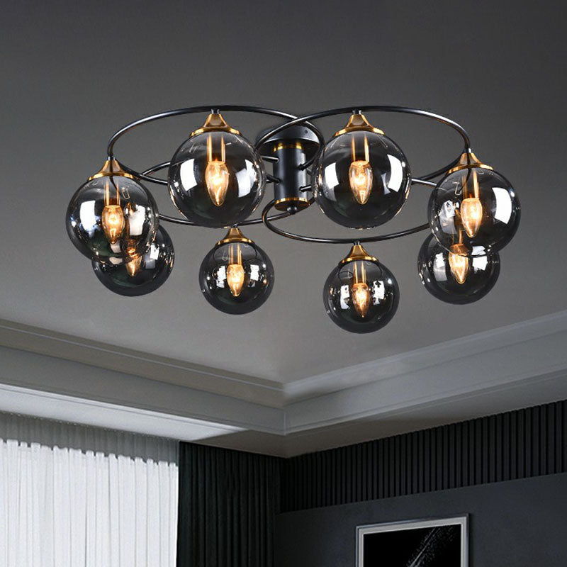 Ball Semi Flush Chandelier Post-Modern Glass Black Ceiling Mount Light for Living Room Clearhalo 'Ceiling Lights' 'Close To Ceiling Lights' 'Close to ceiling' 'Semi-flushmount' Lighting' 2269029