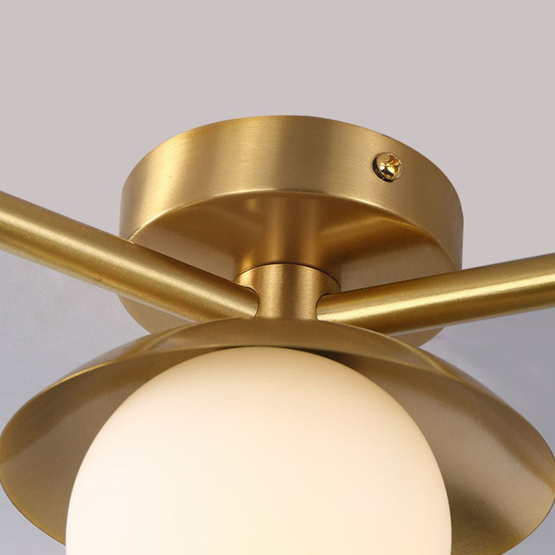 Postmodern Novelty Ceiling Light Gold Finish Molecule Semi Flush Mount Lamp with Ball White Glass Shade Clearhalo 'Ceiling Lights' 'Close To Ceiling Lights' 'Close to ceiling' 'Semi-flushmount' Lighting' 2269041