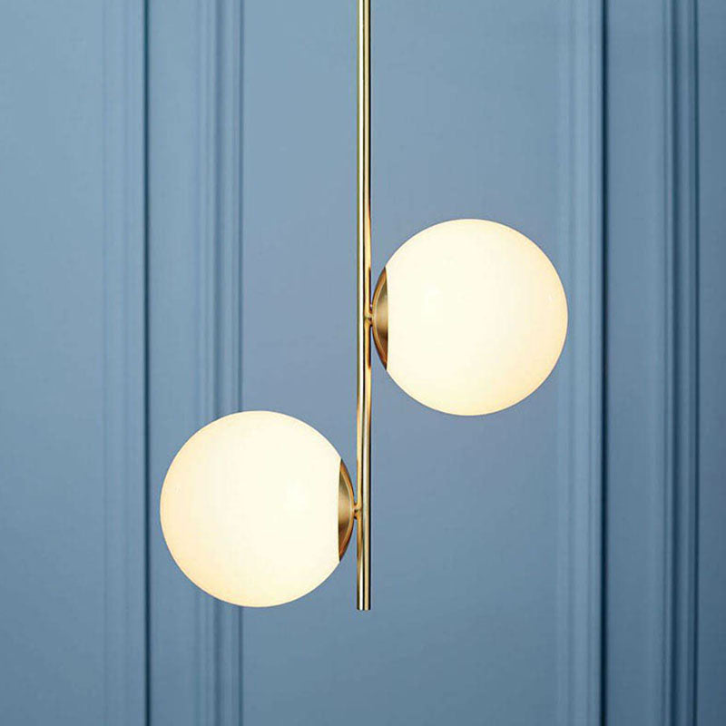 Minimalist Globe Suspension Lighting Opal Glass 2-Bulb Living Room Chandelier in Gold Clearhalo 'Ceiling Lights' 'Chandeliers' 'Modern Chandeliers' 'Modern' Lighting' 2269076
