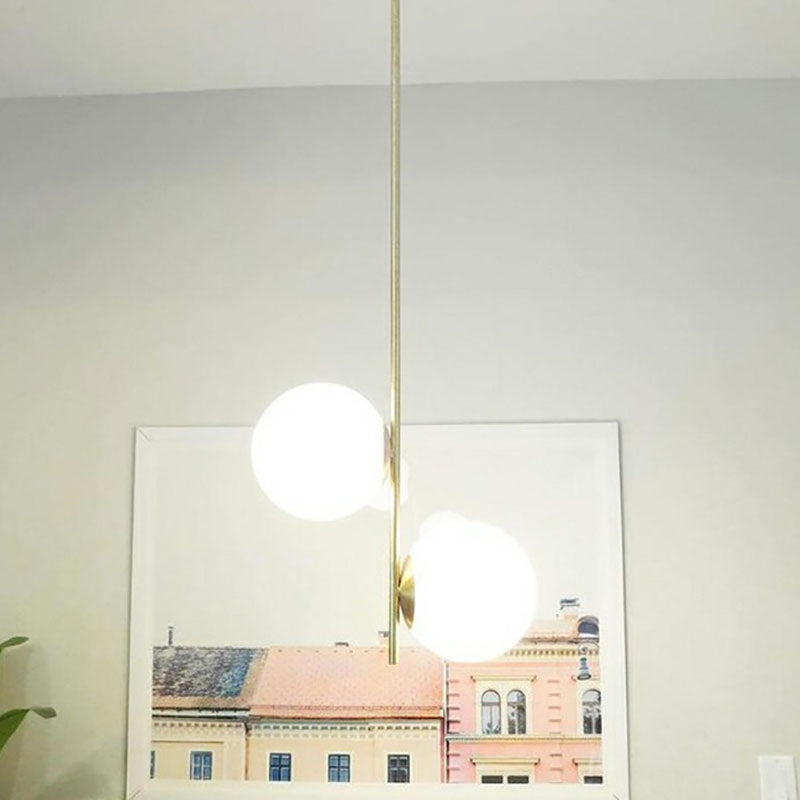 Minimalist Globe Suspension Lighting Opal Glass 2-Bulb Living Room Chandelier in Gold Clearhalo 'Ceiling Lights' 'Chandeliers' 'Modern Chandeliers' 'Modern' Lighting' 2269077