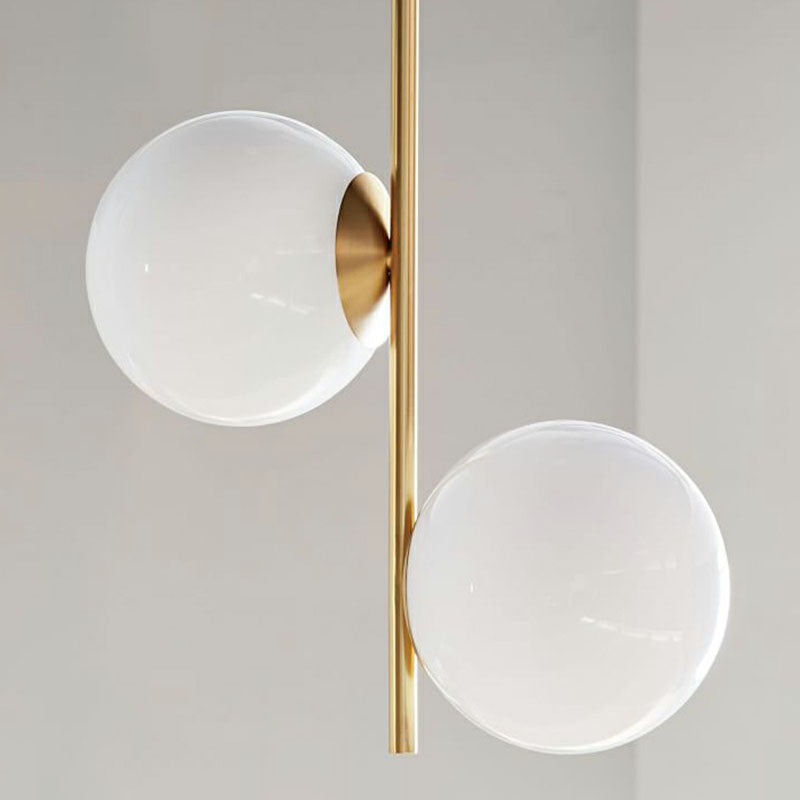 Minimalist Globe Suspension Lighting Opal Glass 2-Bulb Living Room Chandelier in Gold Clearhalo 'Ceiling Lights' 'Chandeliers' 'Modern Chandeliers' 'Modern' Lighting' 2269078