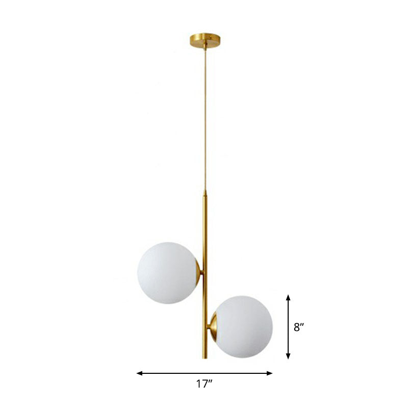 2 Lights Bedroom Chandelier Minimalism Gold Finish Hanging Lamp with Globe Opal Glass Shade Gold Large Clearhalo 'Ceiling Lights' 'Chandeliers' 'Modern Chandeliers' 'Modern' Lighting' 2269084