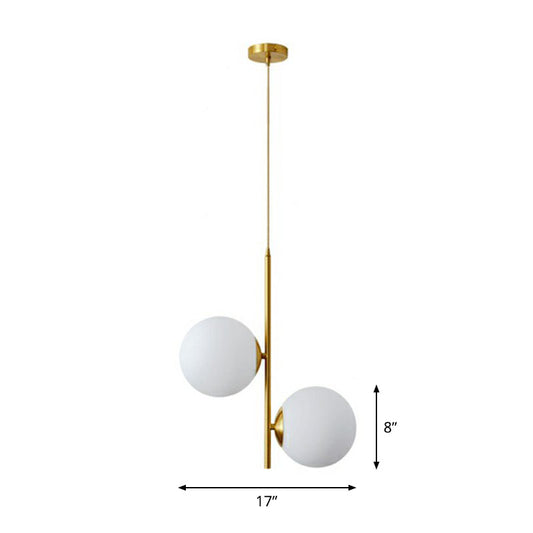2 Lights Bedroom Chandelier Minimalism Gold Finish Hanging Lamp with Globe Opal Glass Shade Gold Large Clearhalo 'Ceiling Lights' 'Chandeliers' 'Modern Chandeliers' 'Modern' Lighting' 2269084