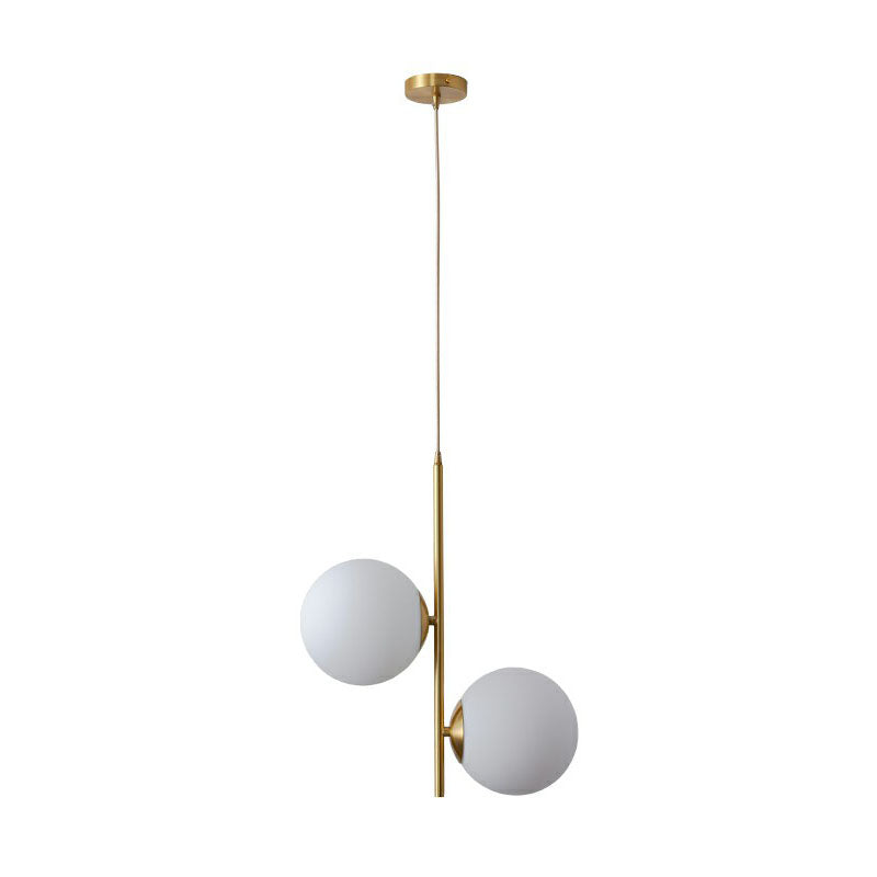 2 Lights Bedroom Chandelier Minimalism Gold Finish Hanging Lamp with Globe Opal Glass Shade Clearhalo 'Ceiling Lights' 'Chandeliers' 'Modern Chandeliers' 'Modern' Lighting' 2269085