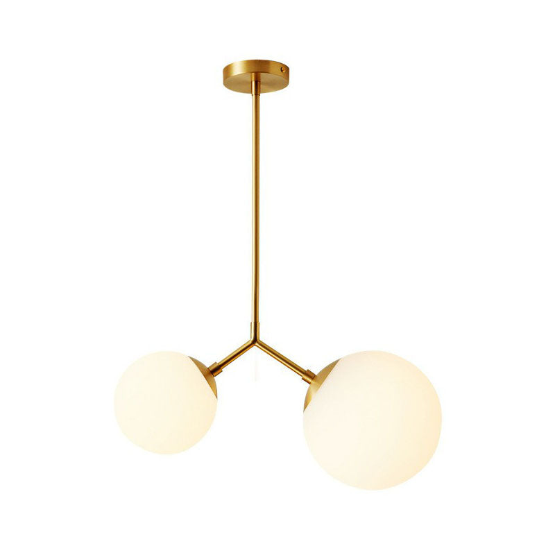 Simplicity Sphere Pendant Light Kit Cream Glass 2-Head Bedside Chandelier in Gold Clearhalo 'Ceiling Lights' 'Chandeliers' 'Modern Chandeliers' 'Modern' Lighting' 2269095
