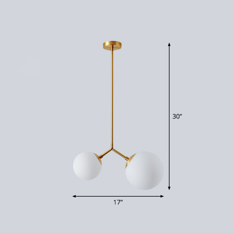 Simplicity Sphere Pendant Light Kit Cream Glass 2-Head Bedside Chandelier in Gold Gold Clearhalo 'Ceiling Lights' 'Chandeliers' 'Modern Chandeliers' 'Modern' Lighting' 2269096