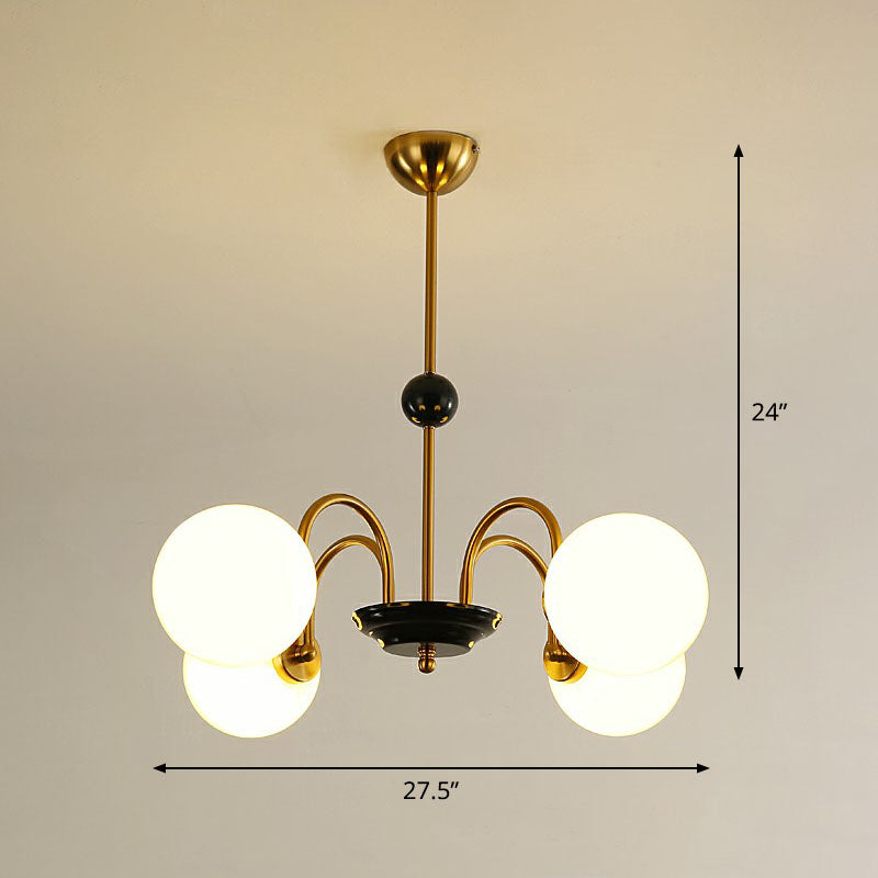Ivory Glass Ball Chandelier Postmodern Black and Brass Hanging Lighting for Dining Room 4 Gold Clearhalo 'Ceiling Lights' 'Chandeliers' 'Modern Chandeliers' 'Modern' Lighting' 2269102