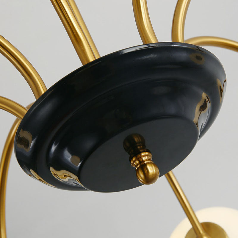 Ivory Glass Ball Chandelier Postmodern Black and Brass Hanging Lighting for Dining Room Clearhalo 'Ceiling Lights' 'Chandeliers' 'Modern Chandeliers' 'Modern' Lighting' 2269103