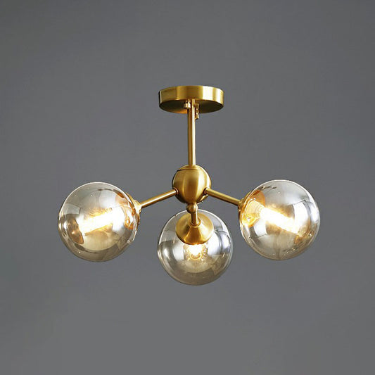 Ball Amber Glass Chandelier Post-Modern Antique Gold Hanging Light for Dining Room 3 Gold Clearhalo 'Ceiling Lights' 'Chandeliers' 'Modern Chandeliers' 'Modern' Lighting' 2269106