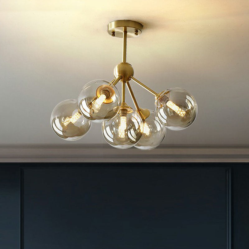 Ball Amber Glass Chandelier Post-Modern Antique Gold Hanging Light for Dining Room Clearhalo 'Ceiling Lights' 'Chandeliers' 'Modern Chandeliers' 'Modern' Lighting' 2269107