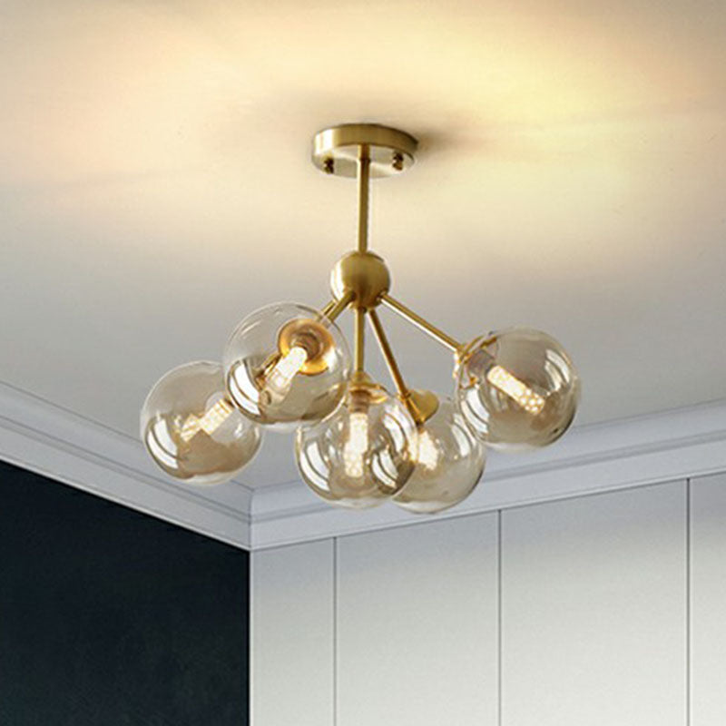 Ball Amber Glass Chandelier Post-Modern Antique Gold Hanging Light for Dining Room Clearhalo 'Ceiling Lights' 'Chandeliers' 'Modern Chandeliers' 'Modern' Lighting' 2269109