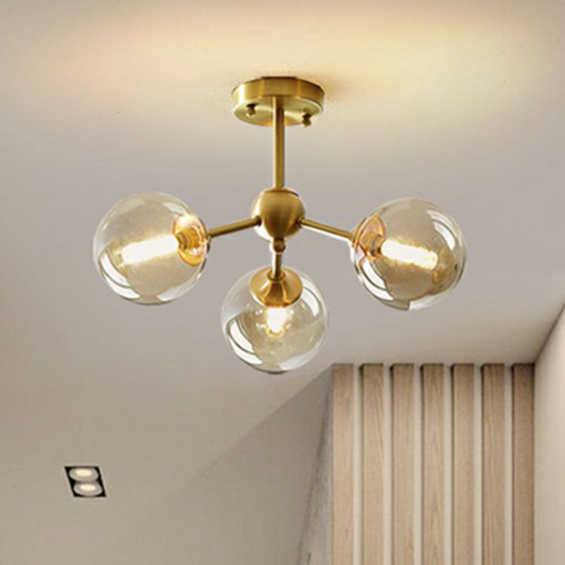 Ball Amber Glass Chandelier Post-Modern Antique Gold Hanging Light for Dining Room Clearhalo 'Ceiling Lights' 'Chandeliers' 'Modern Chandeliers' 'Modern' Lighting' 2269110