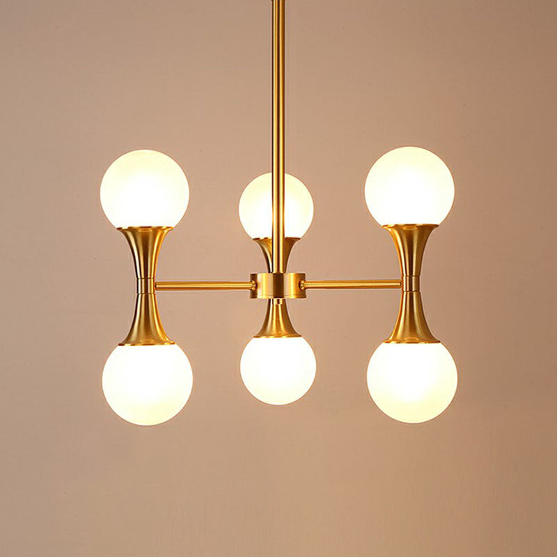 Gold Finish Molecule Chandelier Minimalistic Frosted White Glass Hanging Pendant Light 6 Gold Clearhalo 'Ceiling Lights' 'Chandeliers' 'Modern Chandeliers' 'Modern' Lighting' 2269117