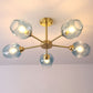 Postmodern Sputnik Ceiling Mount Chandelier Cup Glass Parlor Semi Flush Light in Brass 5 Blue Clearhalo 'Ceiling Lights' 'Close To Ceiling Lights' 'Close to ceiling' 'Semi-flushmount' Lighting' 2269140