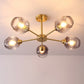 Postmodern Sputnik Ceiling Mount Chandelier Cup Glass Parlor Semi Flush Light in Brass 5 Black Clearhalo 'Ceiling Lights' 'Close To Ceiling Lights' 'Close to ceiling' 'Semi-flushmount' Lighting' 2269141