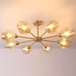 Postmodern Sputnik Ceiling Mount Chandelier Cup Glass Parlor Semi Flush Light in Brass 8 Amber Clearhalo 'Ceiling Lights' 'Close To Ceiling Lights' 'Close to ceiling' 'Semi-flushmount' Lighting' 2269147
