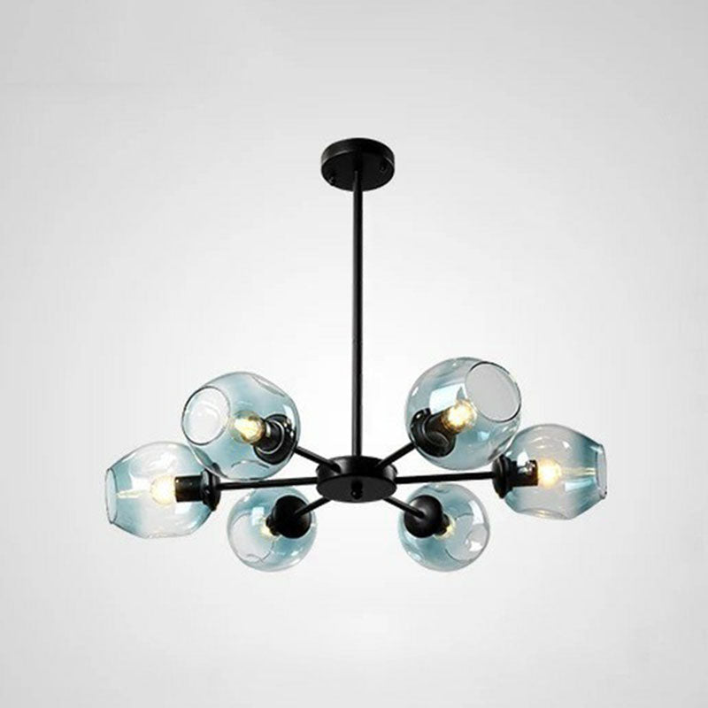 Dimple Glass Cup Hanging Lamp Postmodern Chandelier Light Fixture for Living Room 6 Black Blue Clearhalo 'Ceiling Lights' 'Chandeliers' 'Modern Chandeliers' 'Modern' Lighting' 2269162