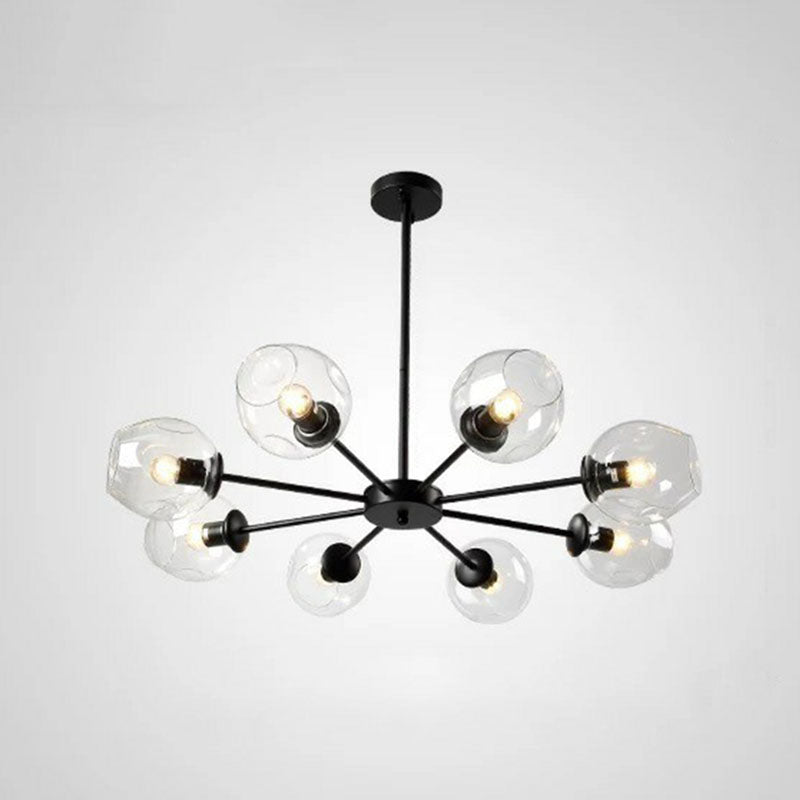Dimple Glass Cup Hanging Lamp Postmodern Chandelier Light Fixture for Living Room 8 Black Clear Clearhalo 'Ceiling Lights' 'Chandeliers' 'Modern Chandeliers' 'Modern' Lighting' 2269166