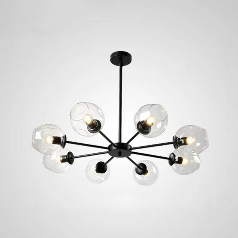 Dimple Glass Cup Hanging Lamp Postmodern Chandelier Light Fixture for Living Room 8 Black Clear Clearhalo 'Ceiling Lights' 'Chandeliers' 'Modern Chandeliers' 'Modern' Lighting' 2269166
