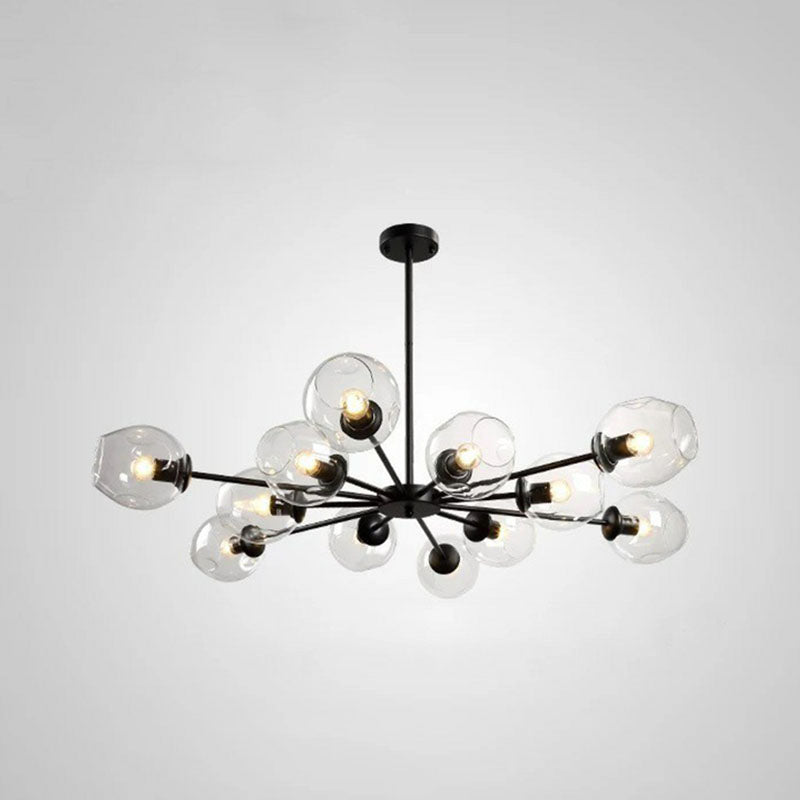 Dimple Glass Cup Hanging Lamp Postmodern Chandelier Light Fixture for Living Room 12 Black Clear Clearhalo 'Ceiling Lights' 'Chandeliers' 'Modern Chandeliers' 'Modern' Lighting' 2269167