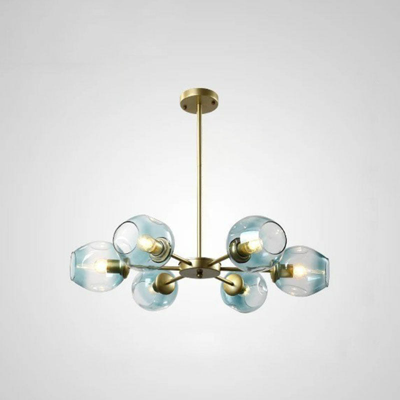 Dimple Glass Cup Hanging Lamp Postmodern Chandelier Light Fixture for Living Room 6 Gold Blue Clearhalo 'Ceiling Lights' 'Chandeliers' 'Modern Chandeliers' 'Modern' Lighting' 2269170