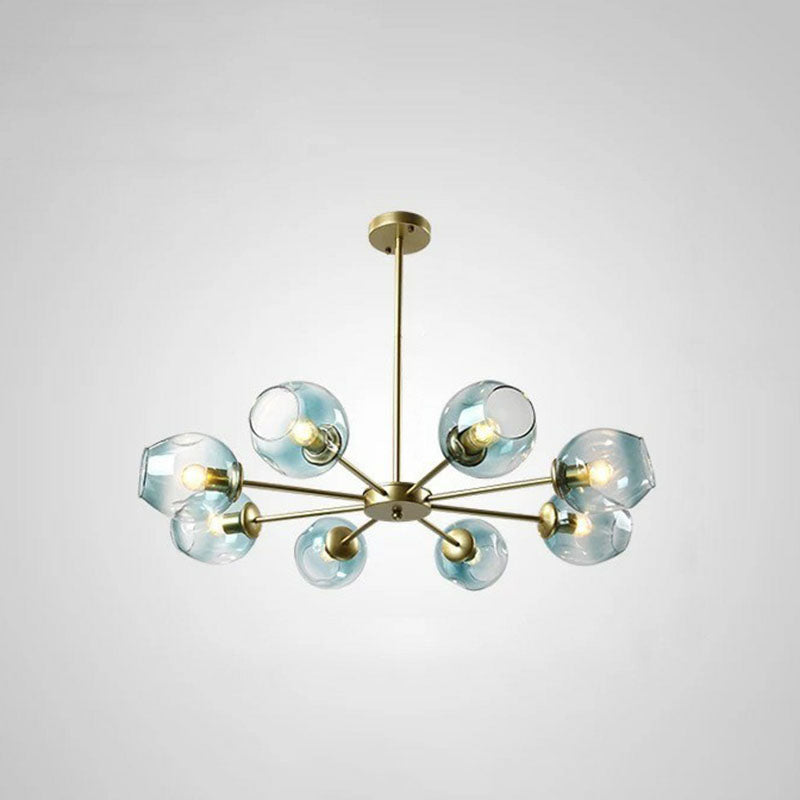 Dimple Glass Cup Hanging Lamp Postmodern Chandelier Light Fixture for Living Room 8 Gold Blue Clearhalo 'Ceiling Lights' 'Chandeliers' 'Modern Chandeliers' 'Modern' Lighting' 2269171