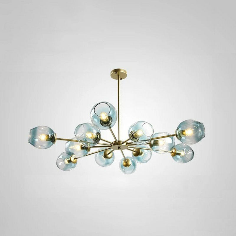 Dimple Glass Cup Hanging Lamp Postmodern Chandelier Light Fixture for Living Room 12 Gold Blue Clearhalo 'Ceiling Lights' 'Chandeliers' 'Modern Chandeliers' 'Modern' Lighting' 2269172
